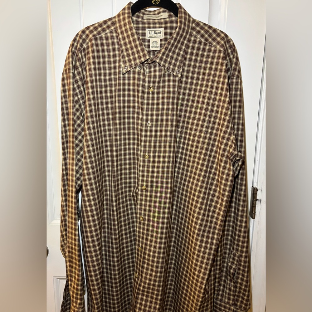 LL Bean XL Tall Wrinkle Res Plaid Long Sleeve Button Up Outdoor Fishing Hiking